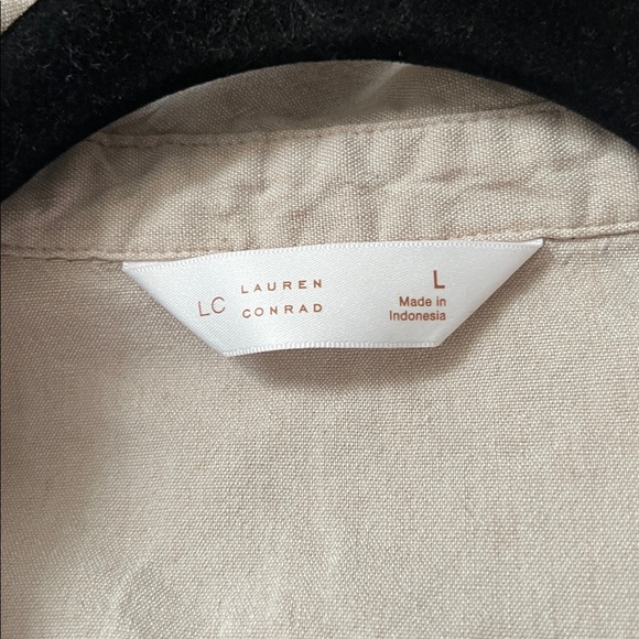 LC Lauren Conrad Beige midi dress size L linen blend safarai style khaki. - Picture 4 of 12